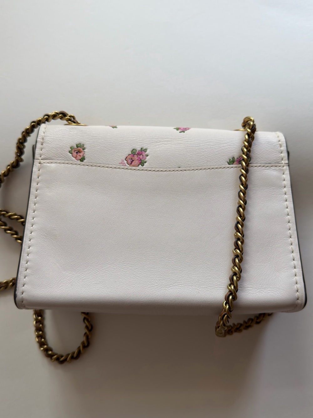 Coach White Floral Turnlock Crossbody Bag with Gold Chain - Picture 7 of 8